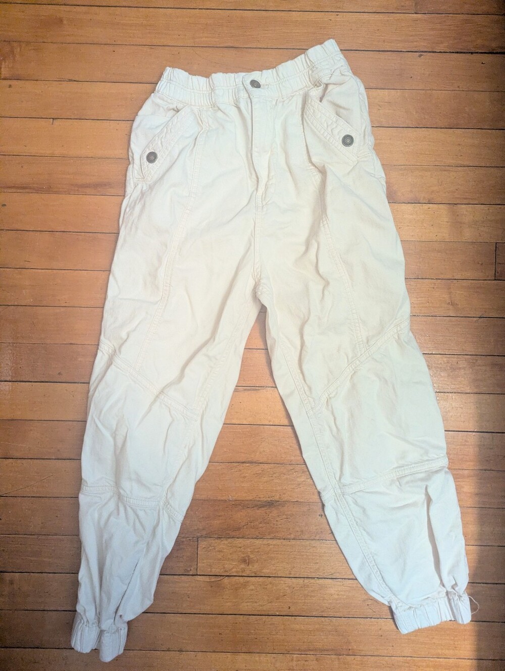 Free People We The Free Denim Revival Joggers Cream Ivory Sz XS Baggy Cargo